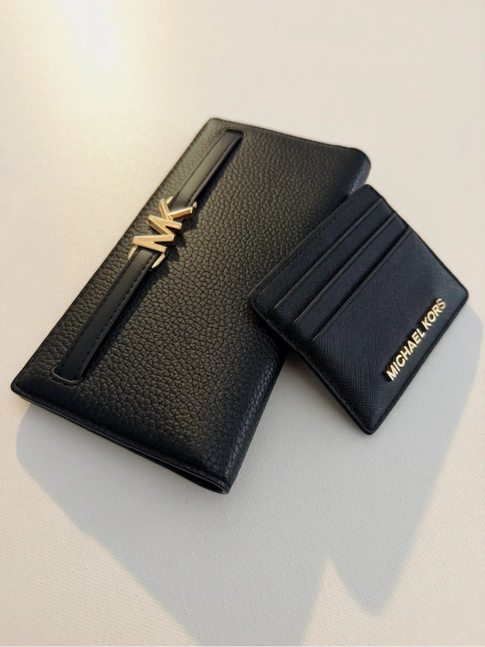 Michael Kors Black Leather Wallet and Card Holder Set